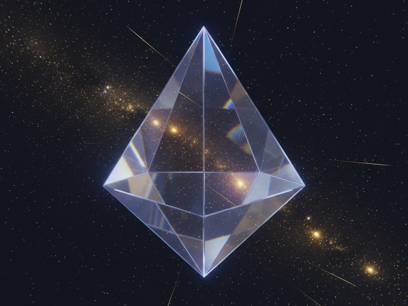 Illustration d'un cristal prismatique flottant dans un ciel étoilé, symbole de DatePrism